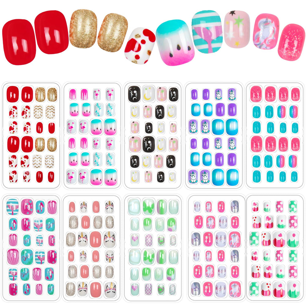 JOAOYO kids press-on nails front view with gradient chic patterns for quick art