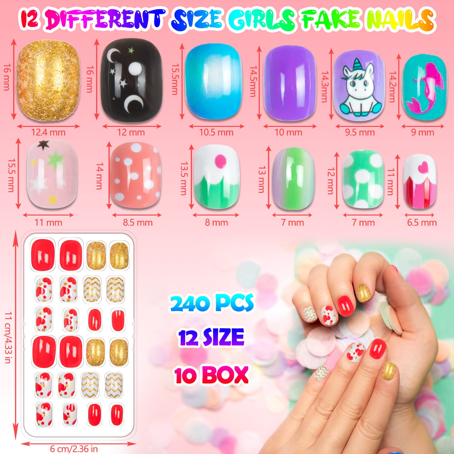 JOAOYO kids press-on nails close-up showing colorful patterns ideal for playdates