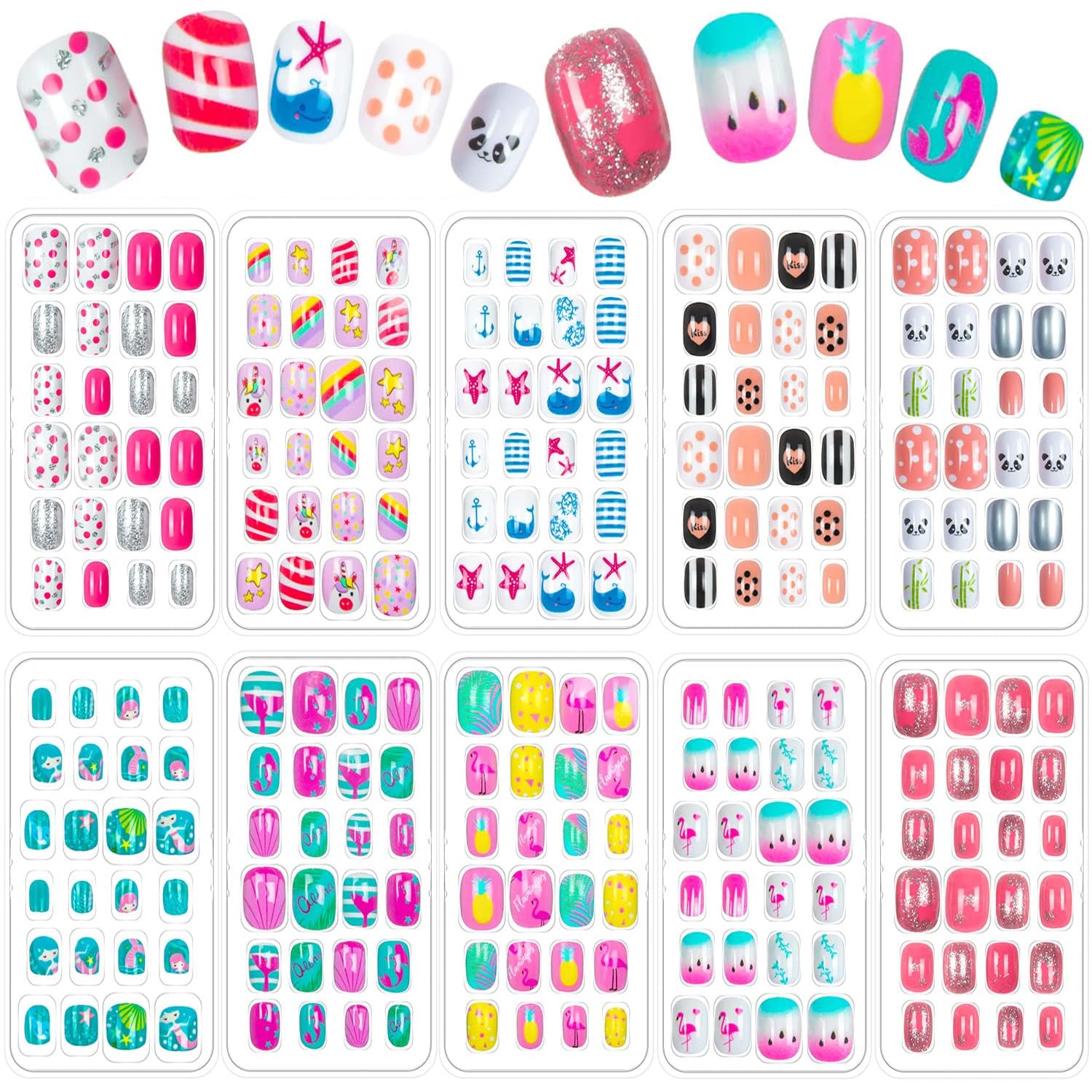 JOAOYO uñas falsas para niñas con colores brillantes para juego diario