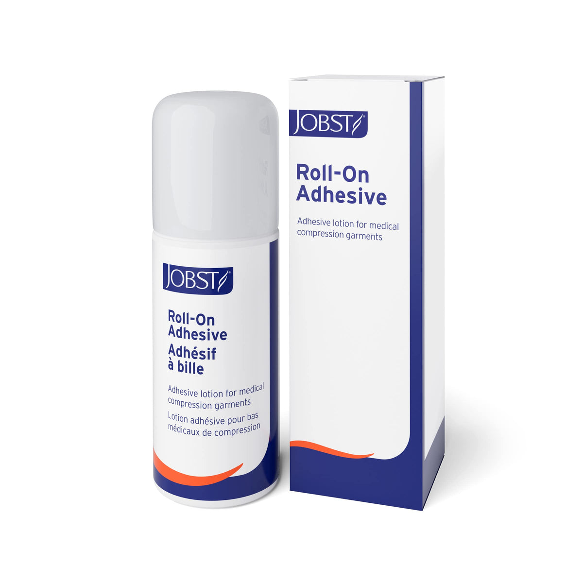 JOBST Roll-On Adhesive bottle demonstrates skin friendly, water soluble fixation for compression garments.