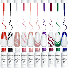 JODSONE 10pcs nail-art gel liner with built-in brush for precise detail work.