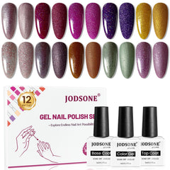 JODSONE 12-bottle gel nail set in front view for versatile at-home manicures.