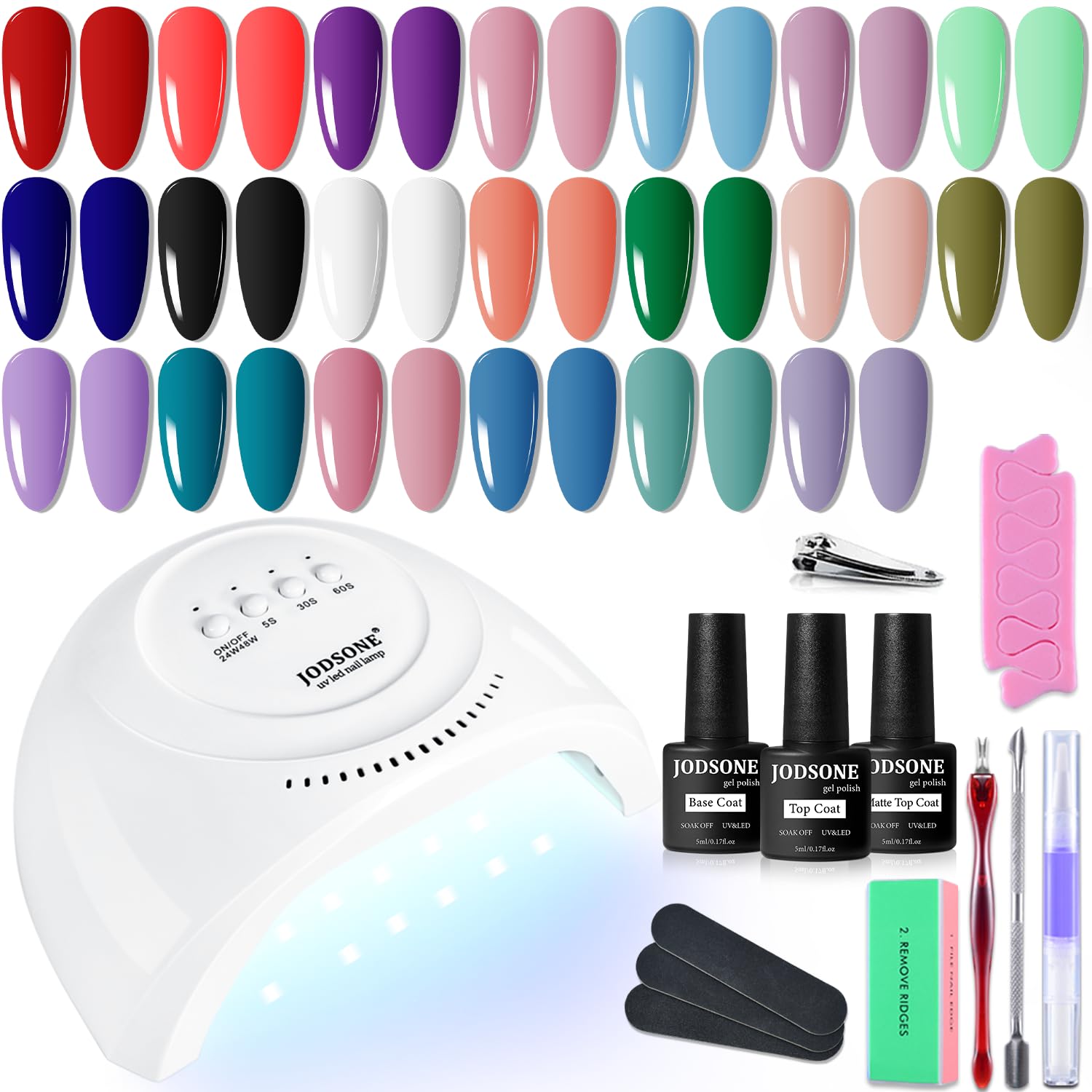 JODSONE 23-piece gel nail-kit hero showing at-home manicure setup.