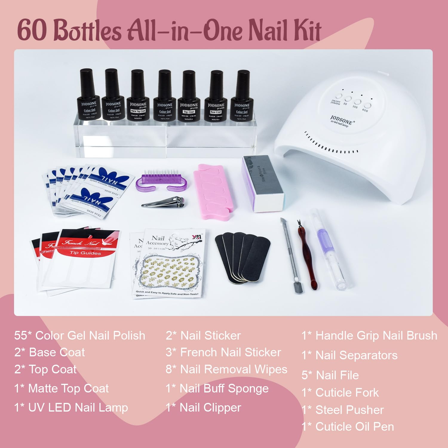 JODSONE base and top coat pack for nail protection and glossy or matte finishes.