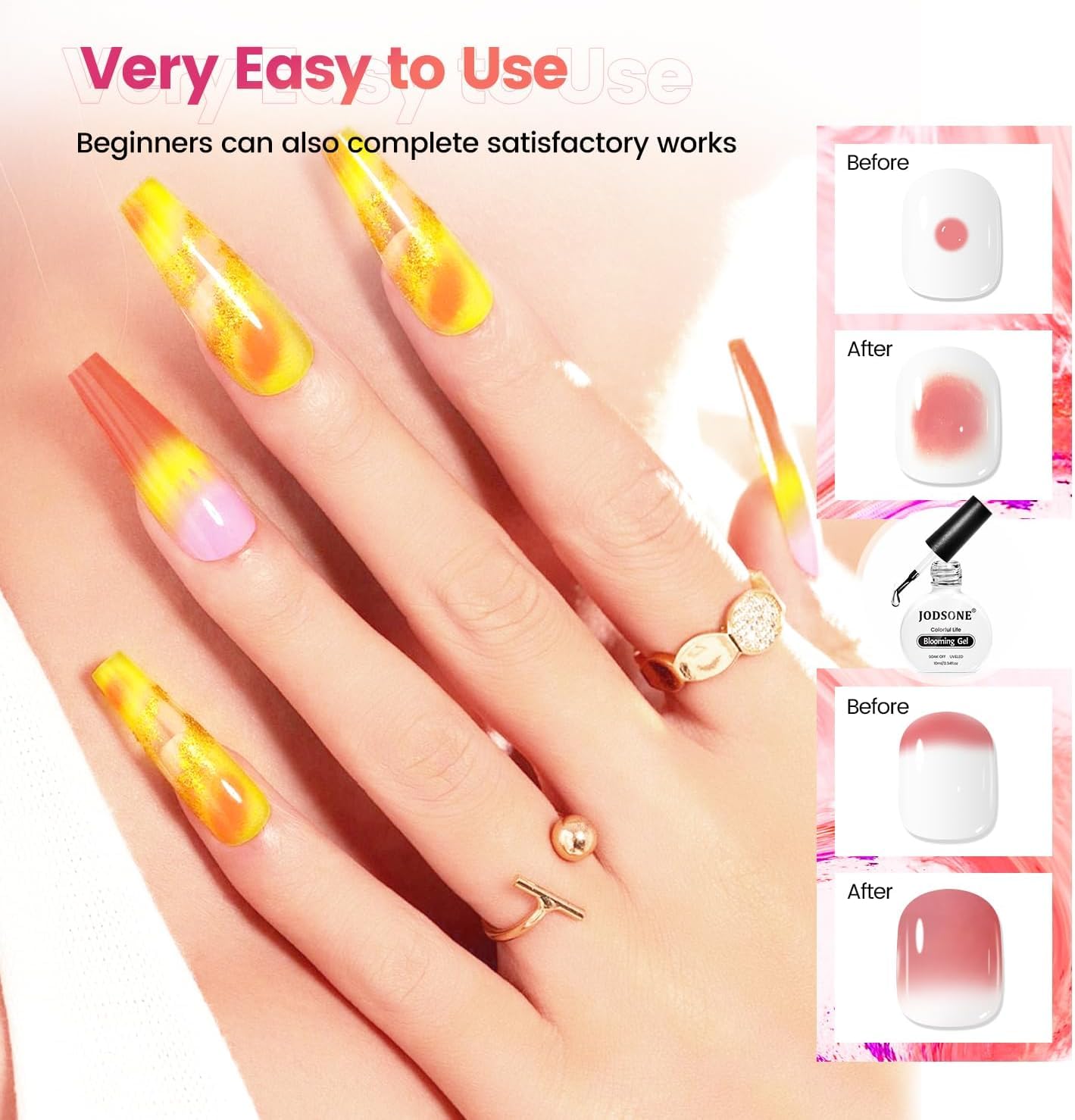 JODSONE Blooming Gel gradient nails with smooth color transition