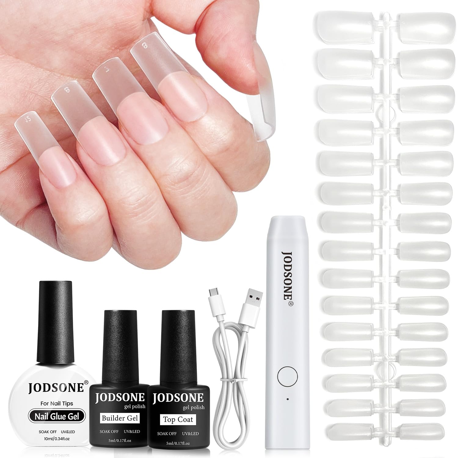 JODSONE clear nail tips full cover set for natural looking extensions