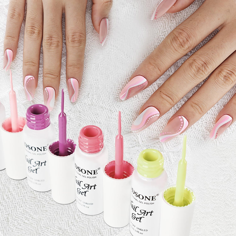 JODSONE detailed nail art work closeup shows precise line work.