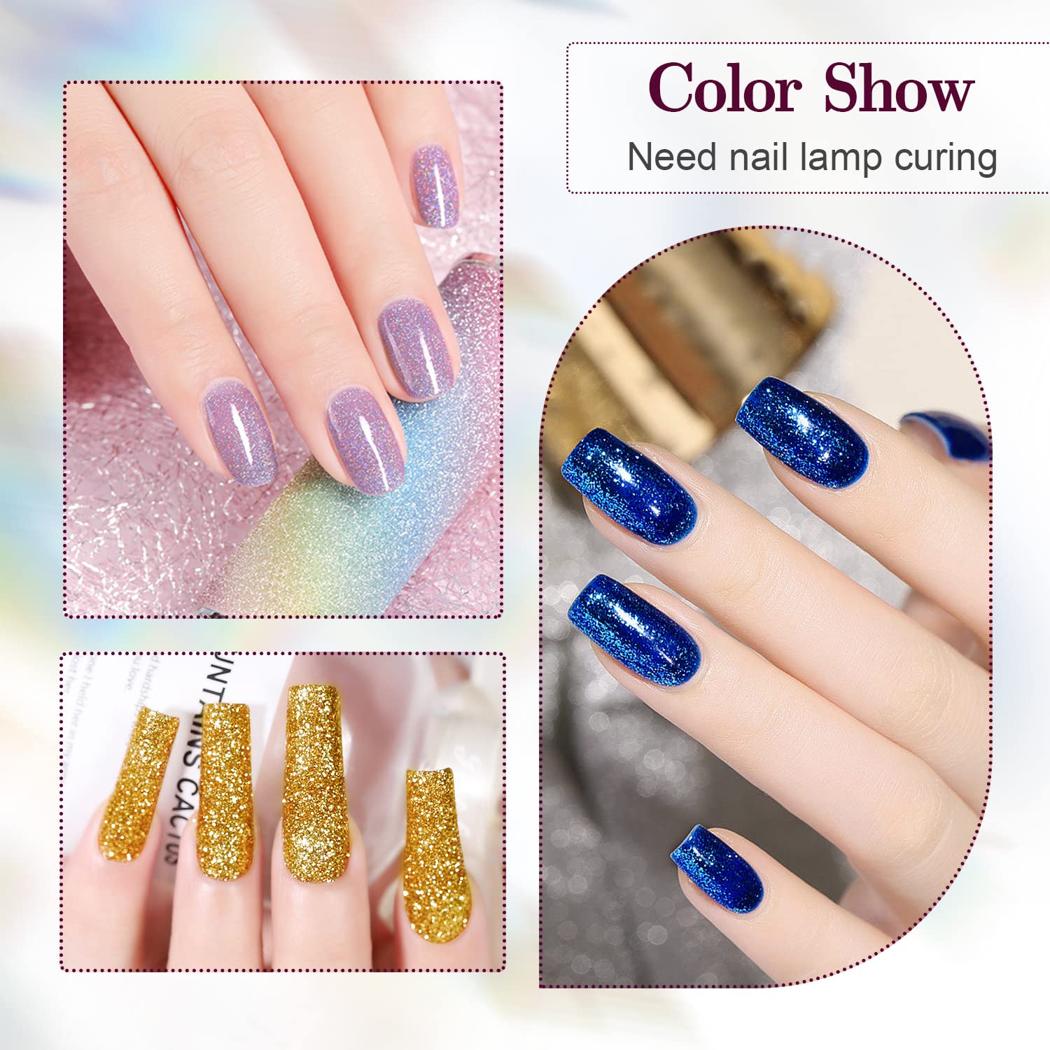 JODSONE glitter top coat creates sparkling nail textures.