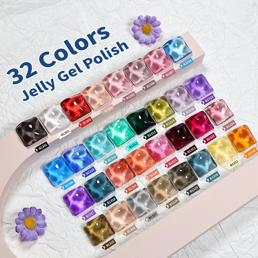 JODSONE jelly gel color swatches displaying 32 options.