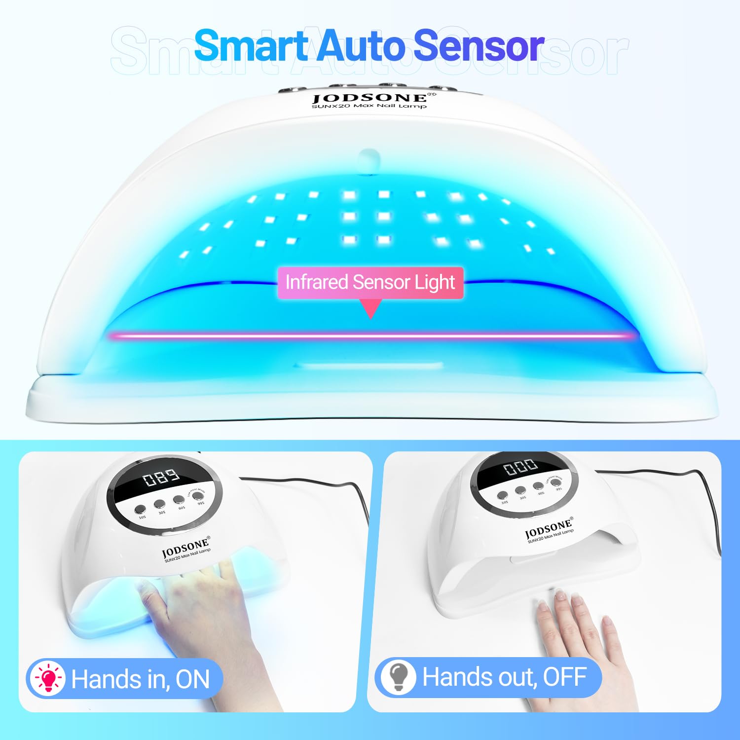 JODSONE LED nail lamp interior shows 72 beads delivering even curing.