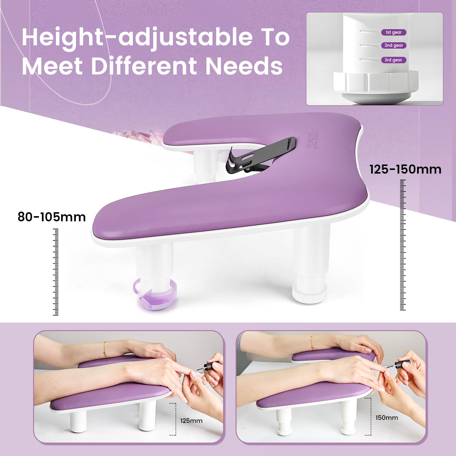 JODSONE manicure arm rest with 360° rotating phone holder for hands-free viewing