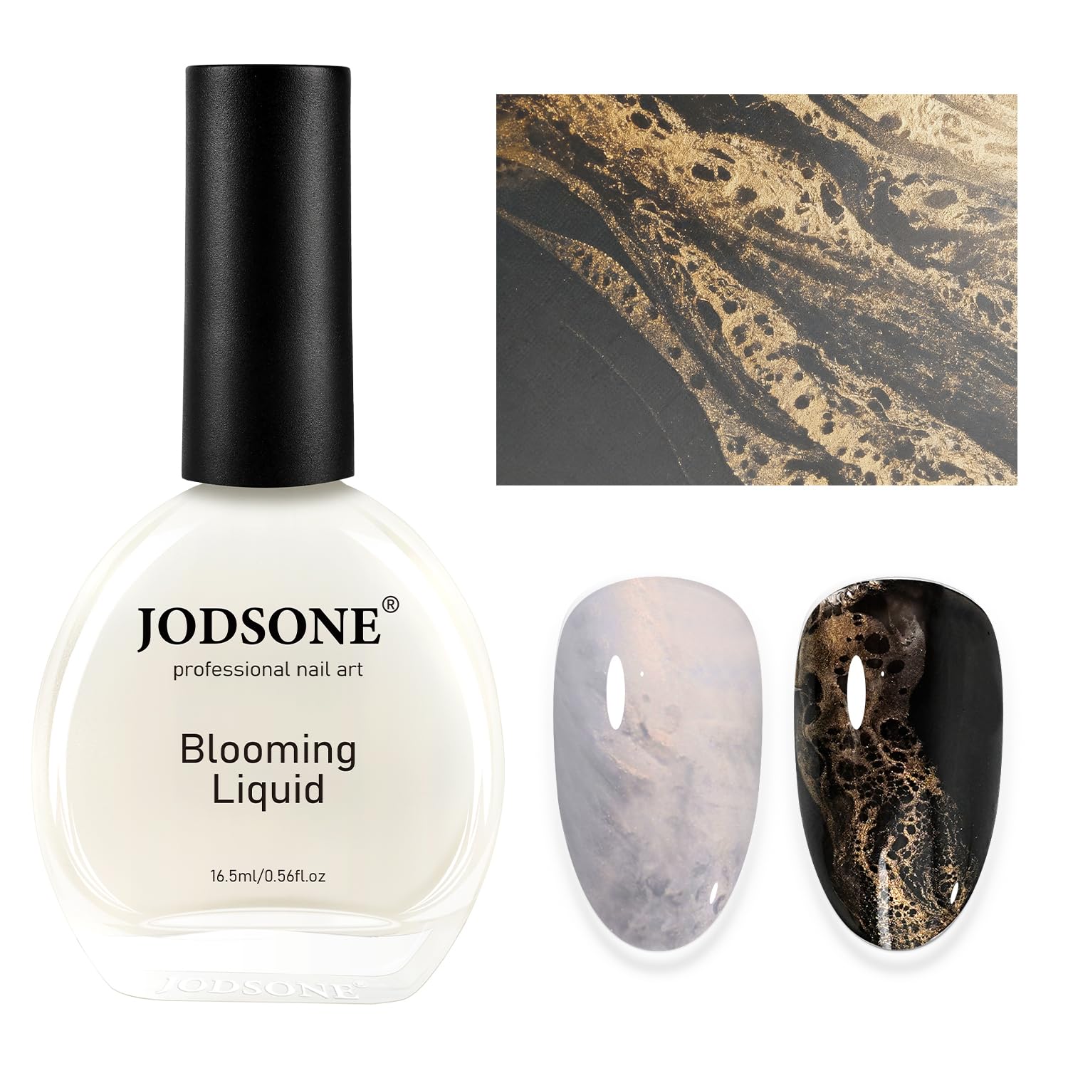 JODSONE Ocean Wave Blooming Liquid bottle close-up illustrating golden wave effects on gel nails
