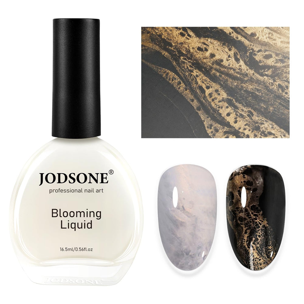 JODSONE Ocean Wave Blooming Liquid bottle close-up illustrating golden wave effects on gel nails