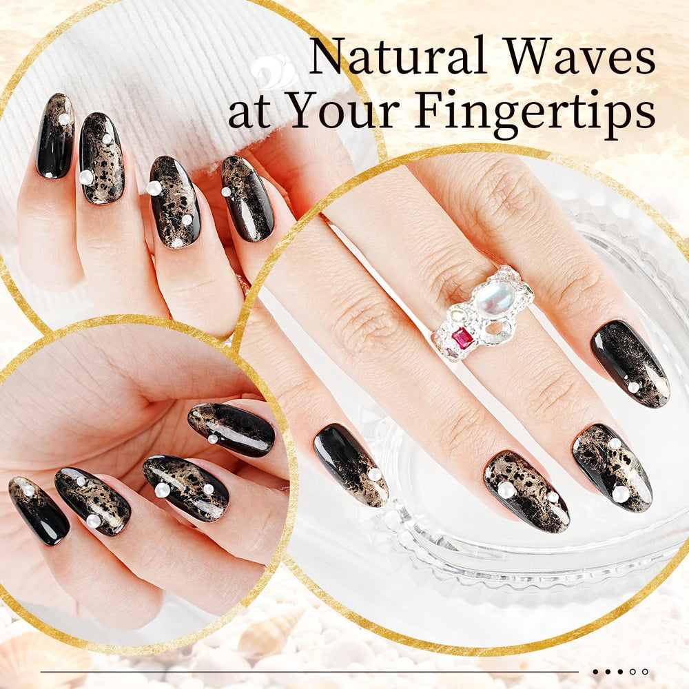 JODSONE Ocean Wave nail art collection display with shimmering gold accents