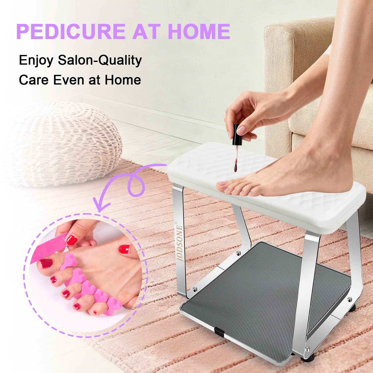 JODSONE compact pedicure stool fits home or salon setups.