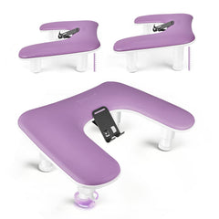 JODSONE purple U-shaped manicure arm rest cushion with integrated phone holder for comfortable nail sessions