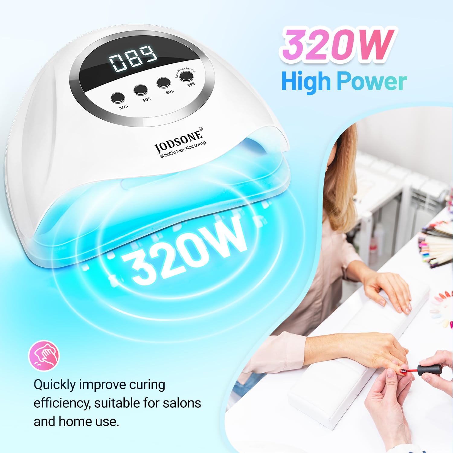 JODSONE U V LED Nail Lamp side view showcasing sleek design and compact footprint.