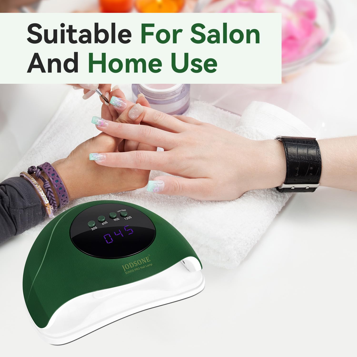 Durable exterior and cord storage feature of JODSONE UV nail lamp.