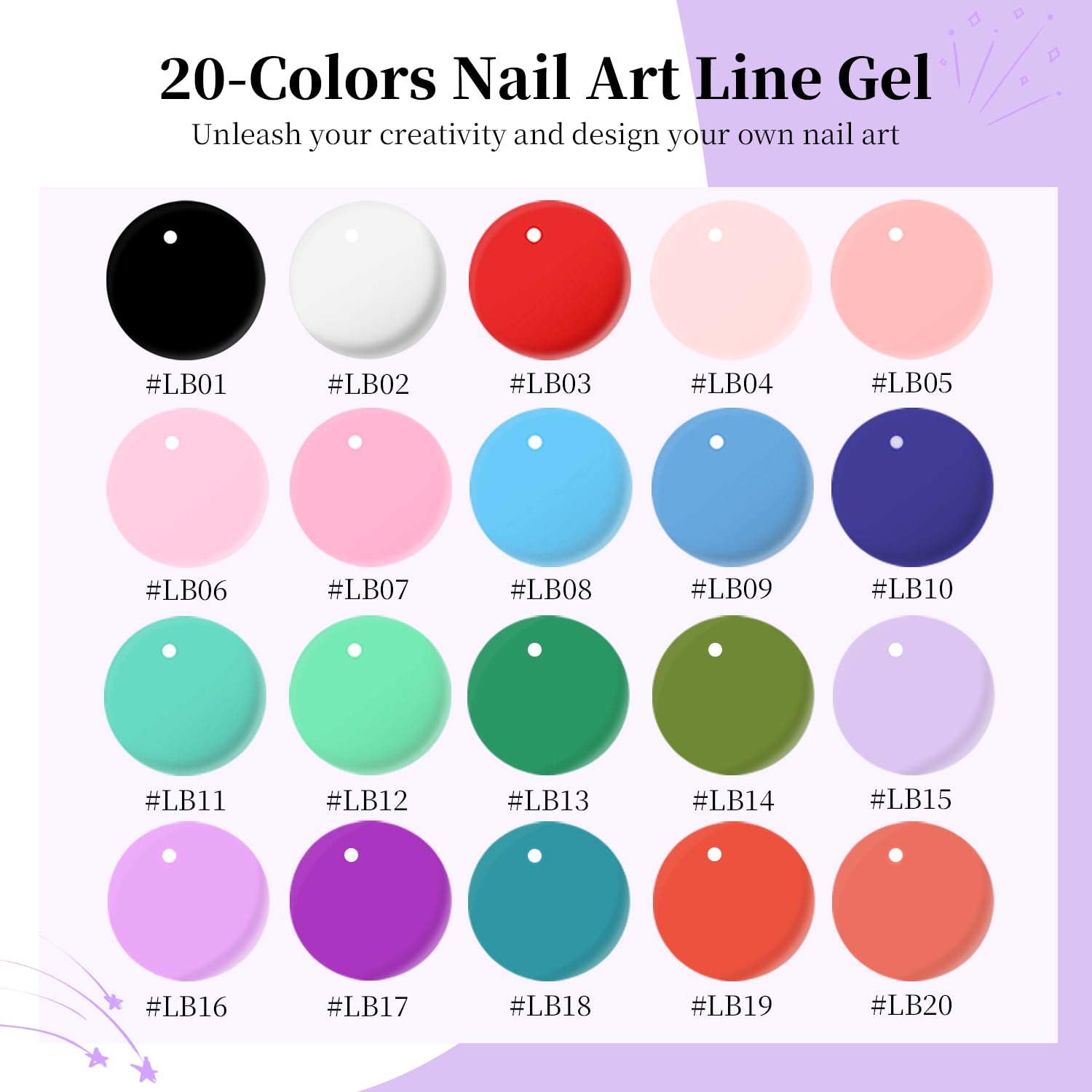 JODSONE nail art liner with built-in thin brush for quick, clean lines.