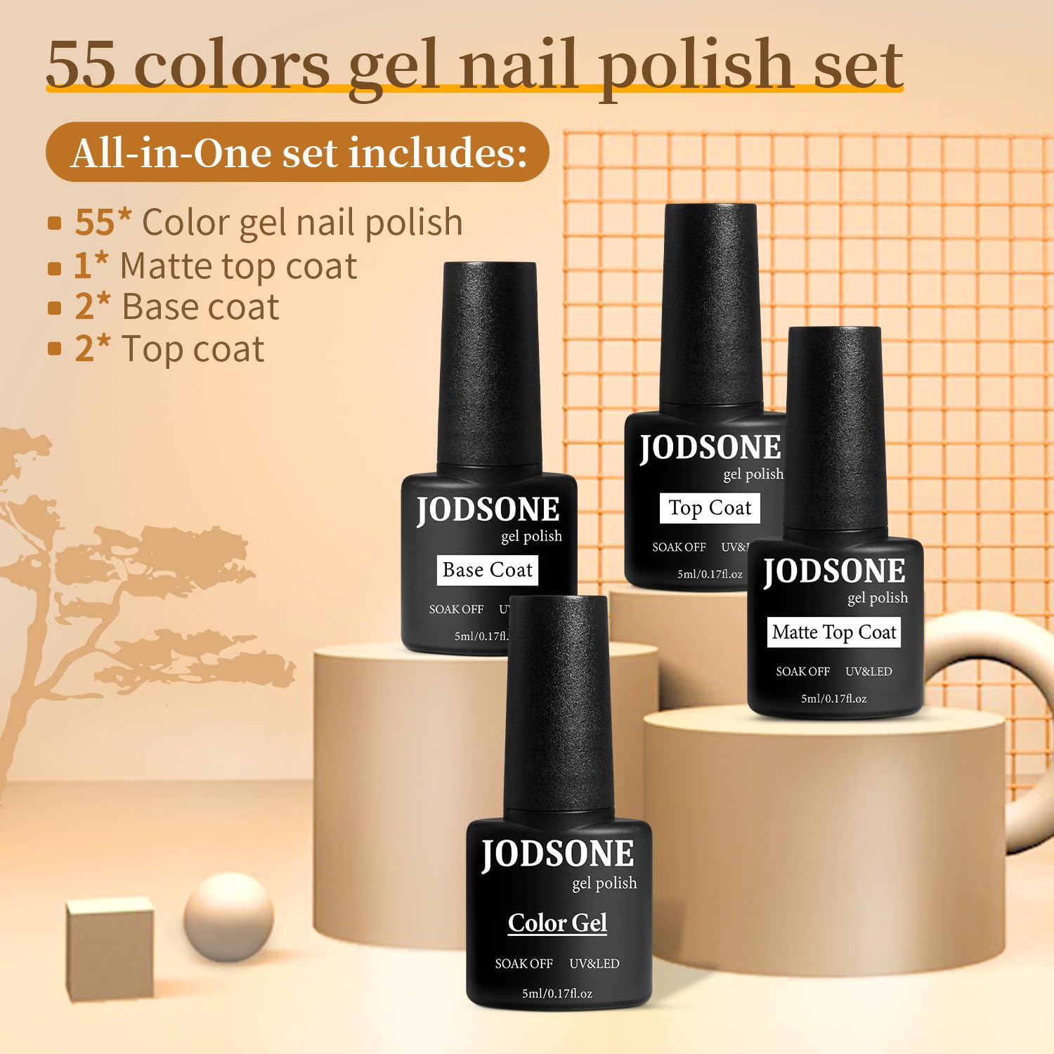 JODSONE base coat bottle close-up highlighting smooth adhesion