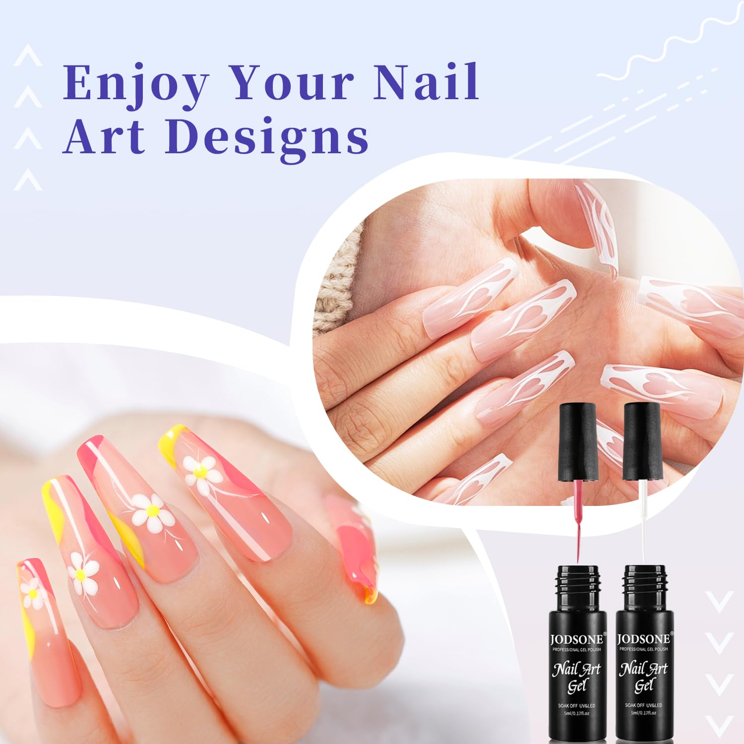 JODSONE color swatches reveal vibrant hues for customizable nail art ideas.
