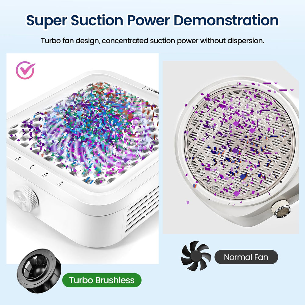 JODSONE nail dust collector control knob highlights three suction modes for tailored grinding.