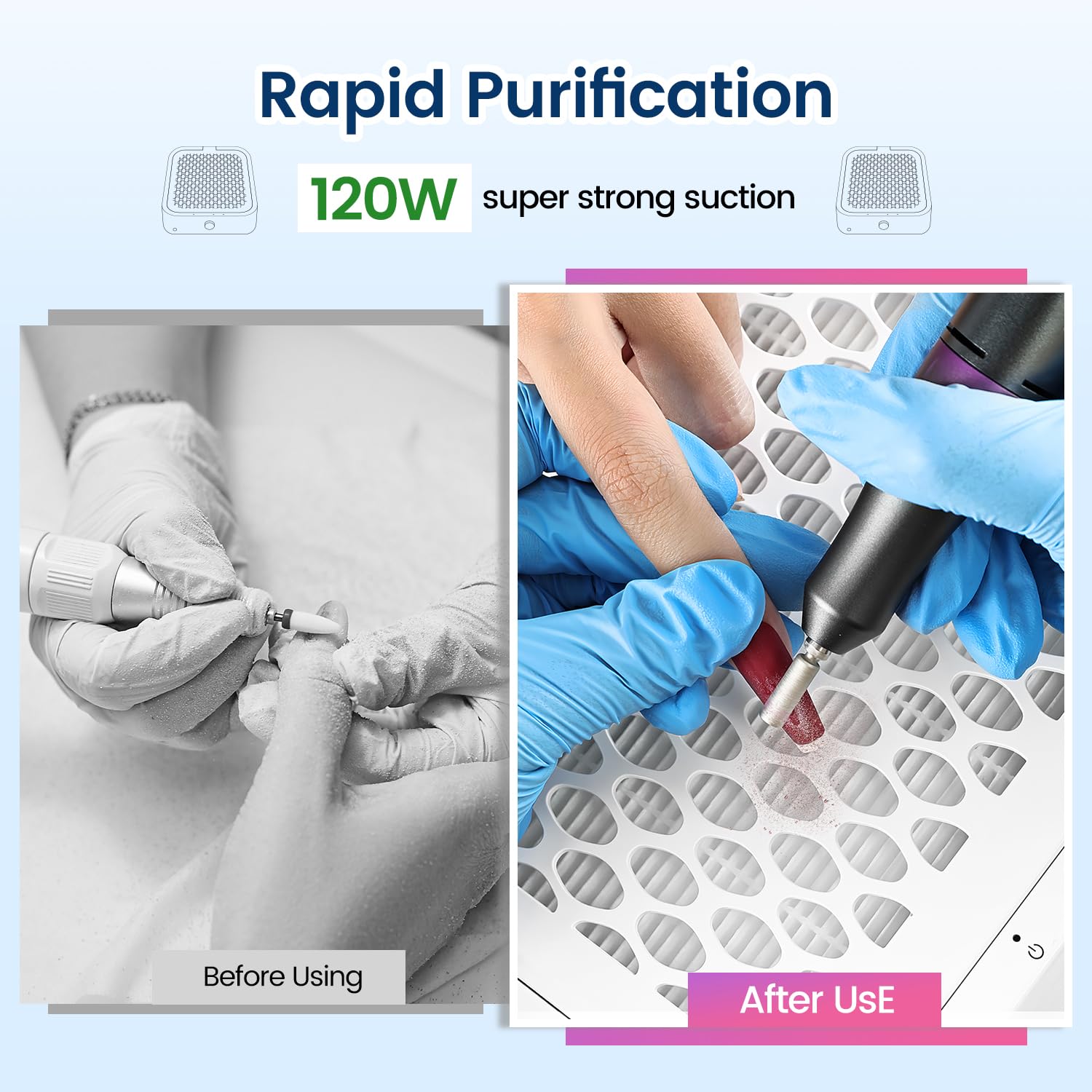 JODSONE nail dust collector home-use setup keeps air clear while polishing nails.