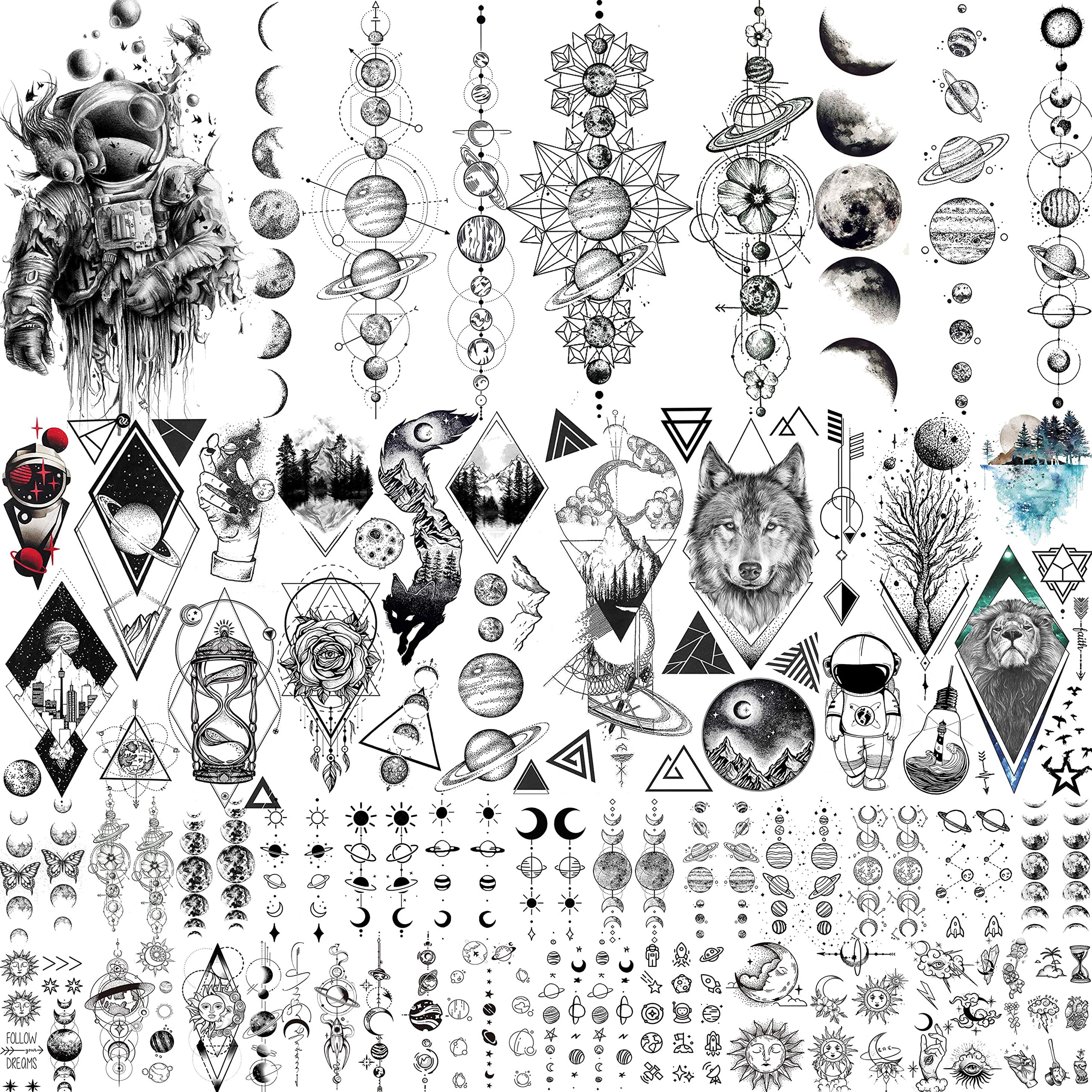 JOEHAPY 33-sheets outer-space tattoos pack for kids and adults, ideal for themed parties.