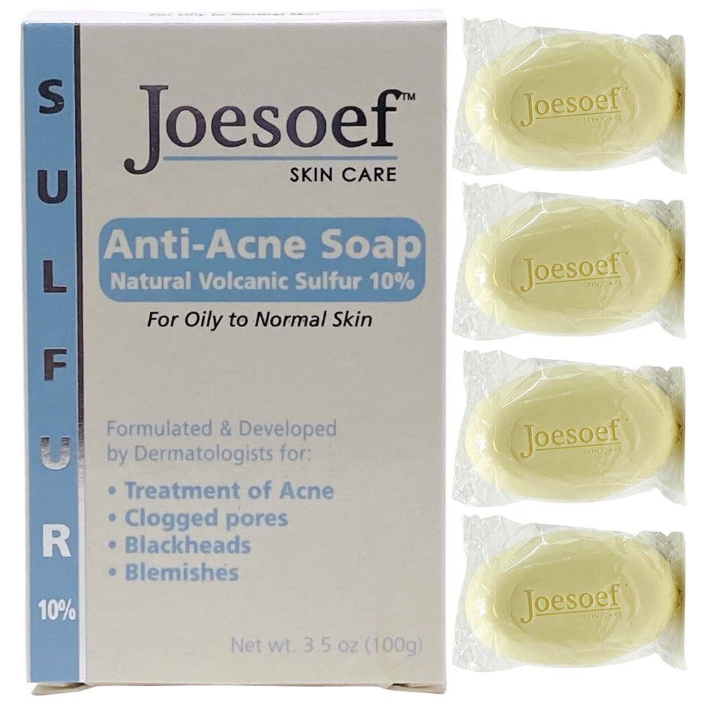 JOESOEF sulfur soap promotes calm skin after cleansing routine.