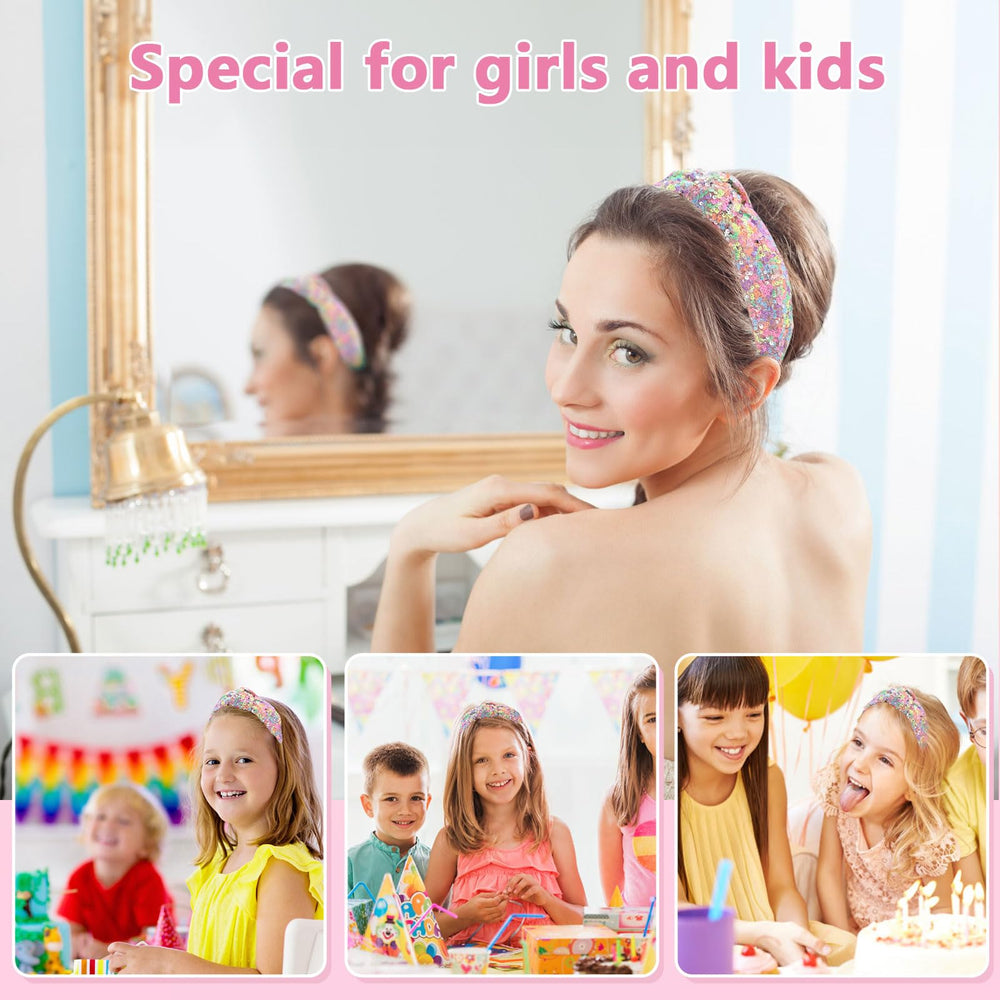 JOEYTECH Sequin Knot Headband Party Look adds festival sparkle to outfits.