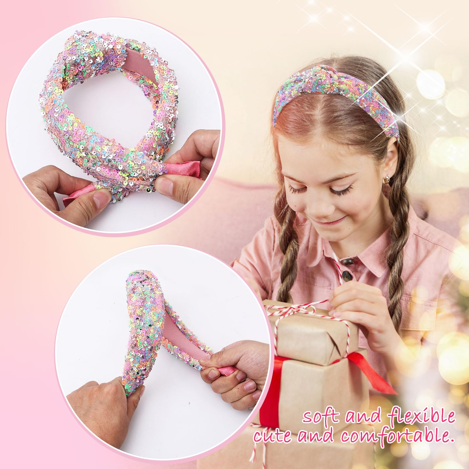 JOEYTECH Sequin Knot Headband with Soft Felt Lining provides all-day comfort.