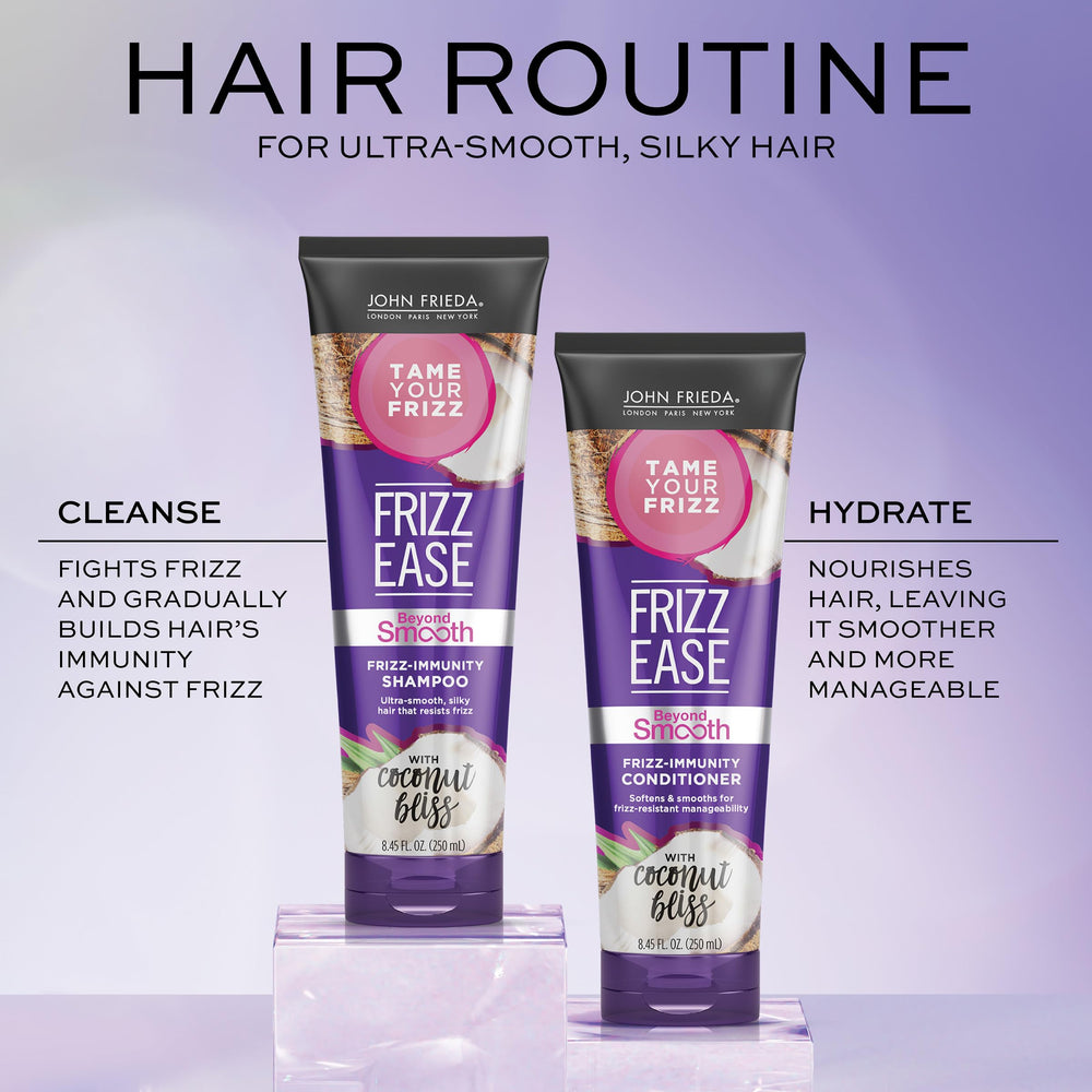 John Frieda Frizz Ease Beyond Smooth Bundle hair fiber close-up reveals smoothing action