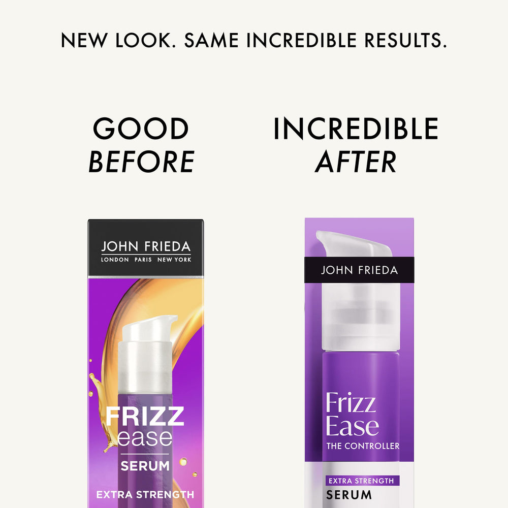 John Frieda Frizz Ease packaging highlights updated formula and anti-frizz performance