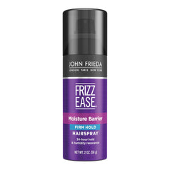 John Frieda Frizz Ease hairspray bottle provides humidity protection and shine.