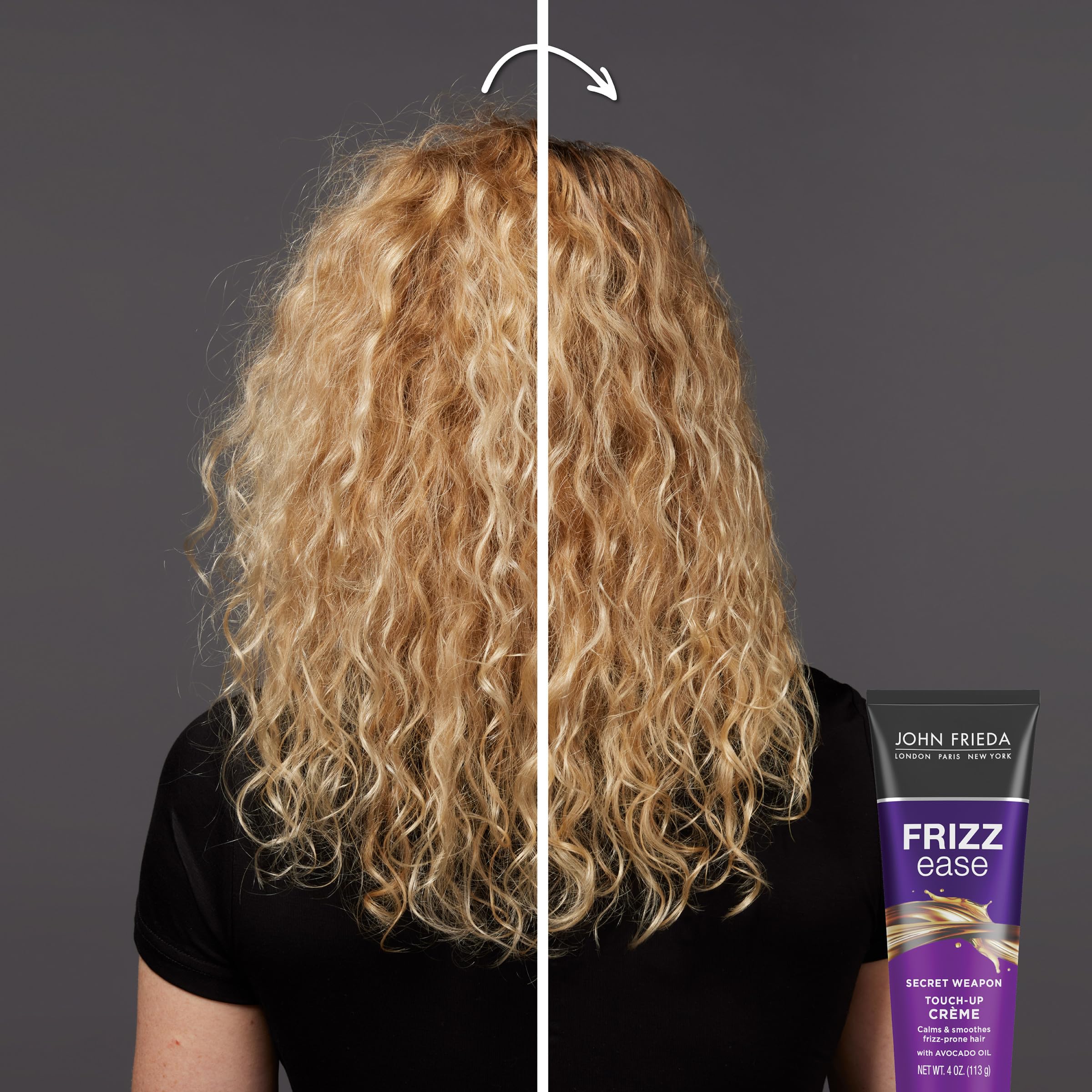 John Frieda Touch-Up Creme applied on hair for smoothness before styling