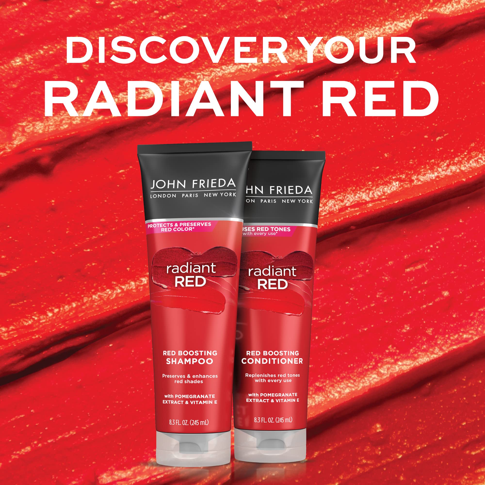 John Frieda Radiant Red bundle packaging with color-safe formula mention