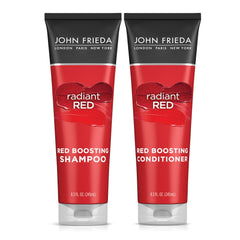 John Frieda Radiant Red shampoo bottle closeup showing color protection