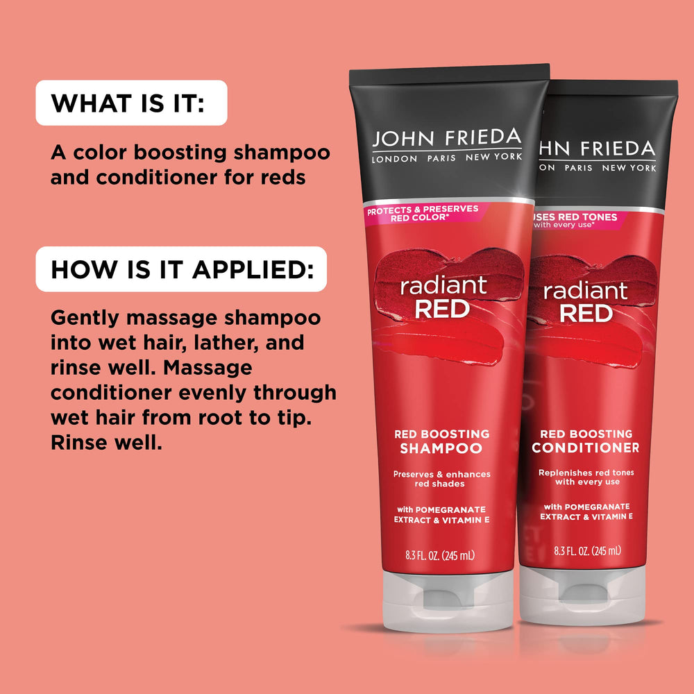 John Frieda Radiant Red hair shine shot shows amplified gloss