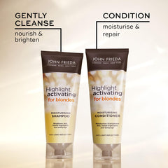 John Frieda Sheer Blonde fragrance close-up emphasizes sparkling citrus scent.