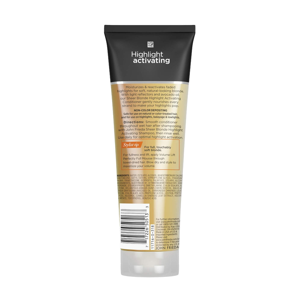 John Frieda conditioner on bathroom shelf in a bright setup