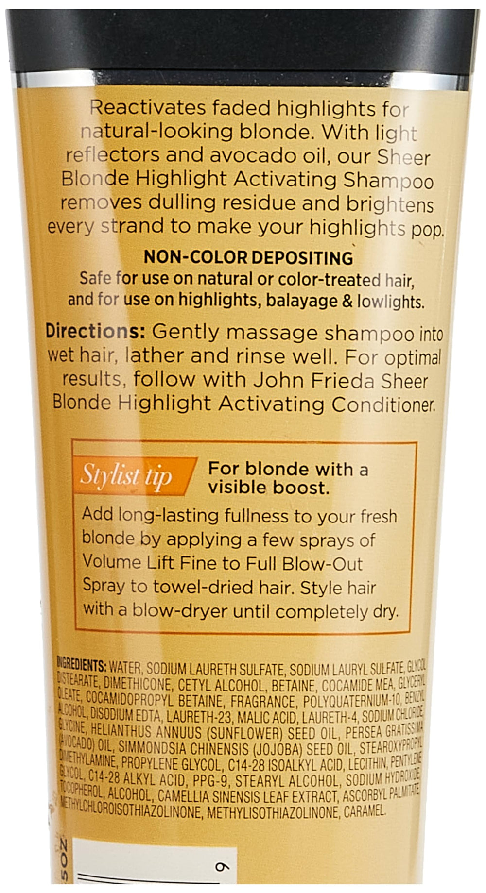 John Frieda Sheer Blonde Highlight Activating Shampoo lather emphasizes moisture and color clarity