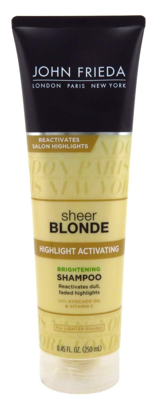 John Frieda Sheer Blonde Shampoo sunflower and white tea formula nourishes hair for vibrant blonde tones