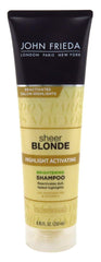 John Frieda Sheer Blonde Shampoo sunflower and white tea formula nourishes hair for vibrant blonde tones