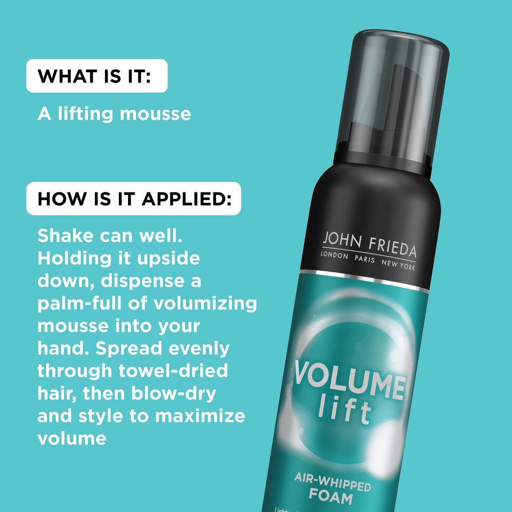 Lightweight foam texture of John Frieda Volume Lift provides soft, flexible hold.