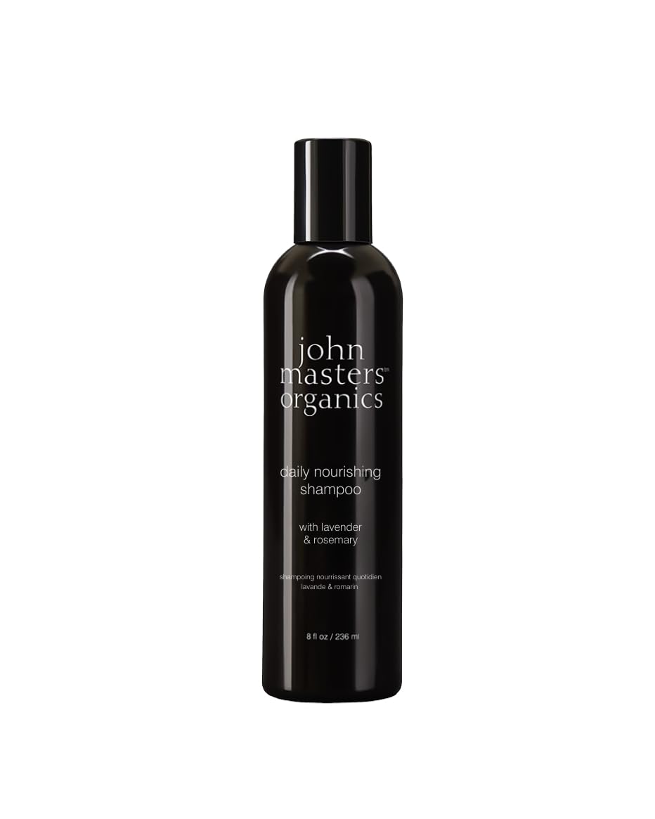 John Masters Organics Daily Nourishing Shampoo lavender bottle pour offers gentle cleansing
