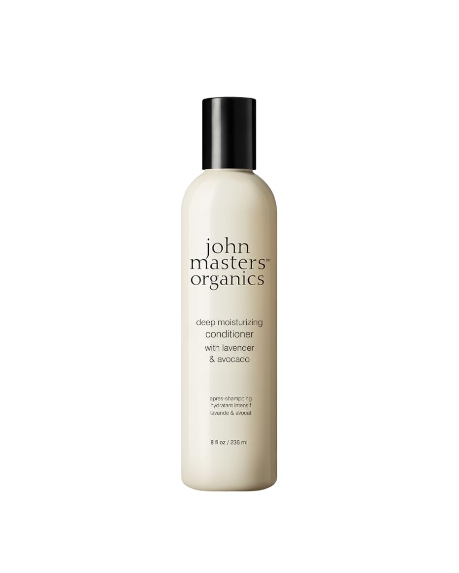 John Masters Organics Deep Moisturizing Conditioner lavender bottle pour for soothing scalp hydration