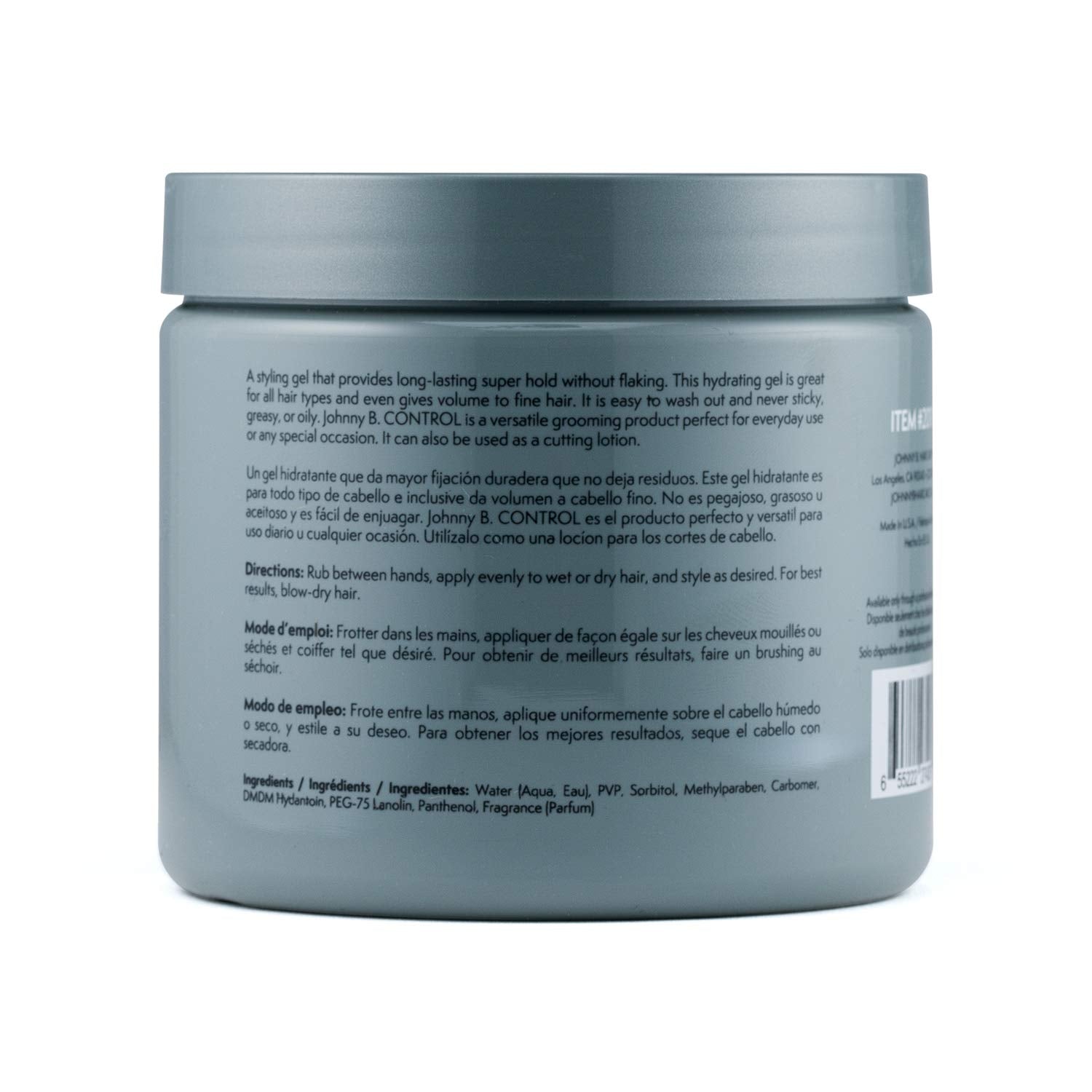 Johnny B. Control gel texture close-up highlights versatile styling options.