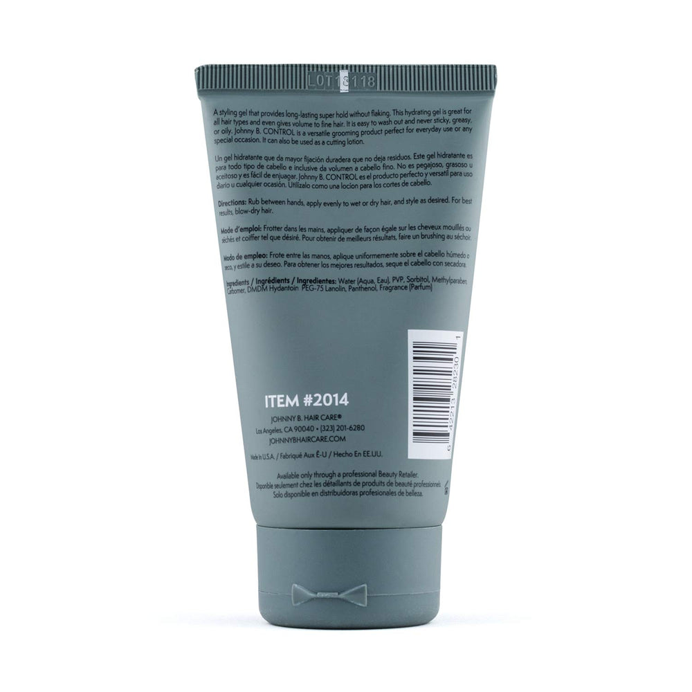 Johnny B. Control strong-hold gel application showing long-lasting control.