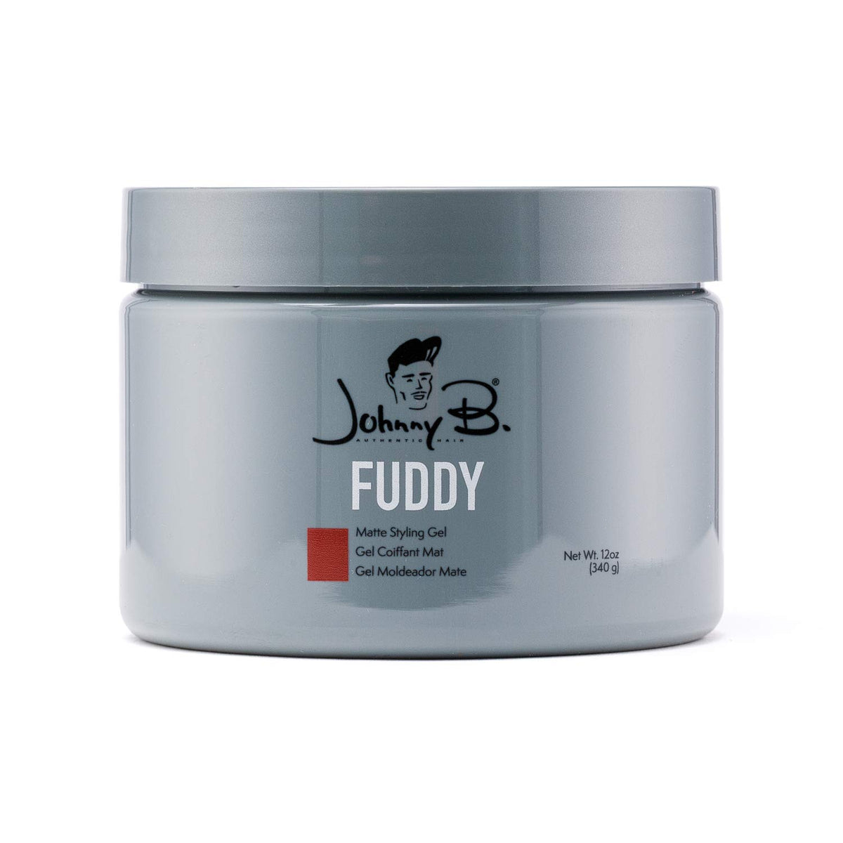 JOHNNY B. Fuddy bottle-front shows thick gel delivering matte hold for modern styles