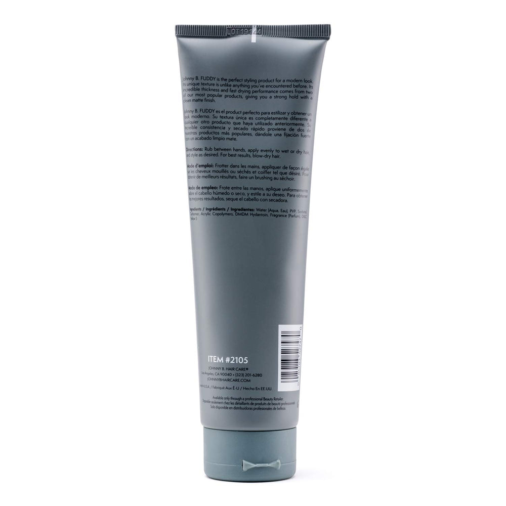 JOHNNY B. Fuddy Strong gel being applied demonstrates quick-dry formula.